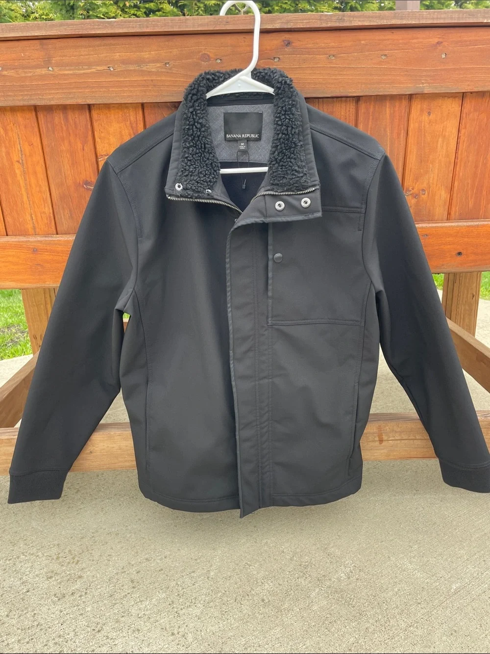 Banana Republic Men’s Black Lightweight Jacket with Sherpa Collar
